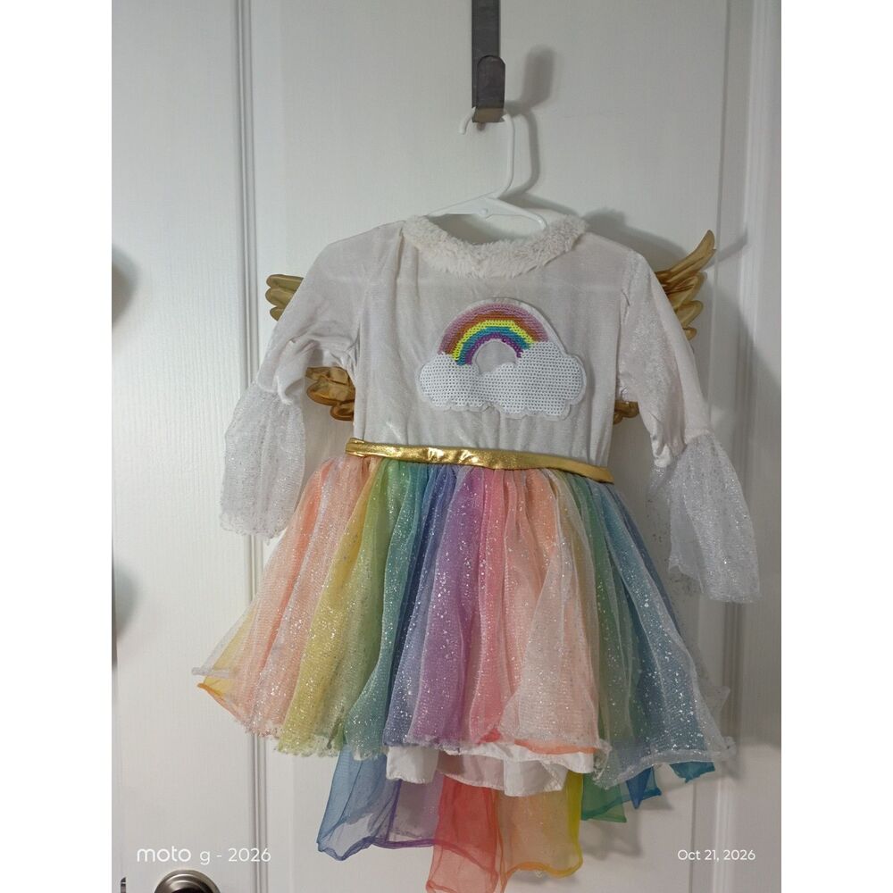 White Lace Dress with Gold Wings / Angel or Fairy Halloween Costume Size 5-6